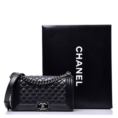 Chanel Metallic Calfskin Quilted Medium Boy Flap Black 10 of 10