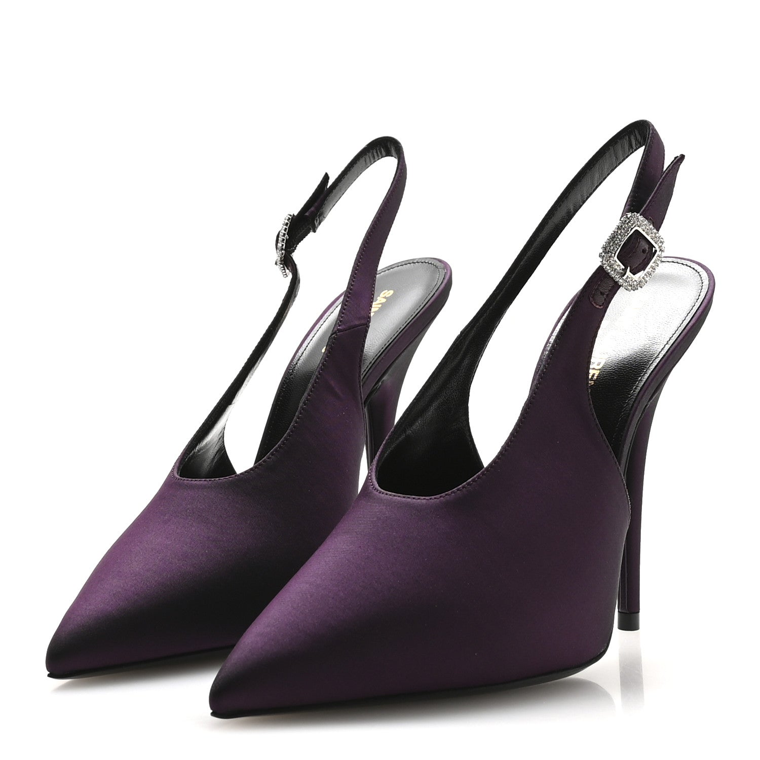 Saint Laurent Taffeta Yasmeen 115 Slingback Pumps 38.5 Prune 4 of 9