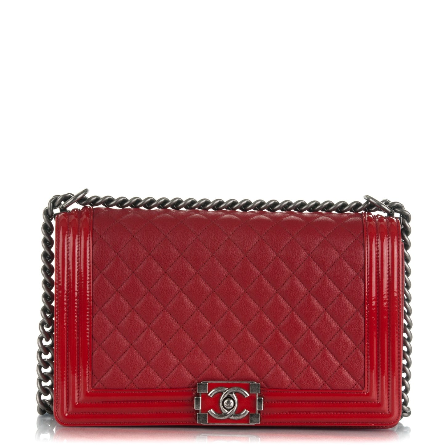 Patent Goatskin Quilted New Medium Boy Flap Red