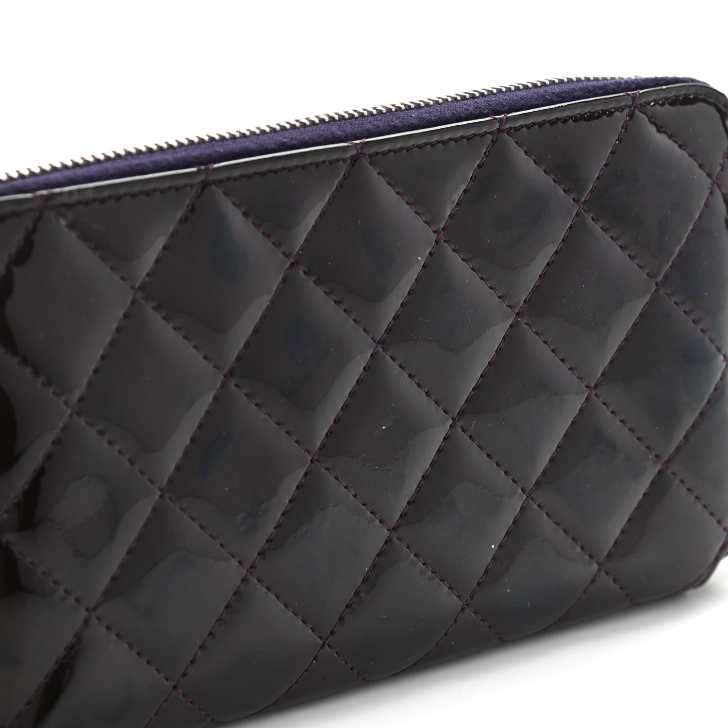 Chanel Patent Quilted Small Zip Around Wallet Dark Purple 12 of 13
