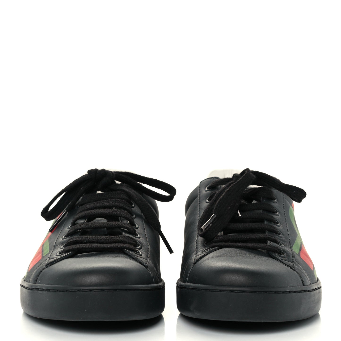 Calfskin Interlocking G Mens New Ace Sneakers 8 Black Red Flame Green