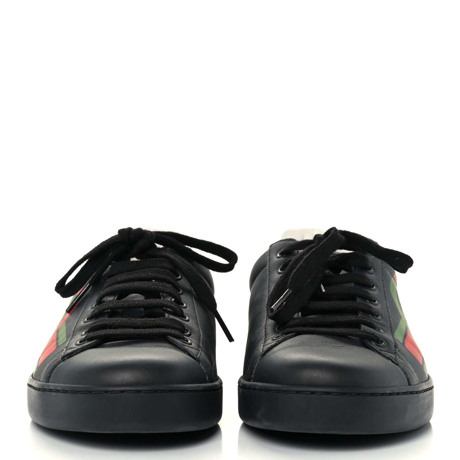 Gucci Calfskin Interlocking G Mens New Ace Sneakers 8 Black Red Flame Green 3 of 10