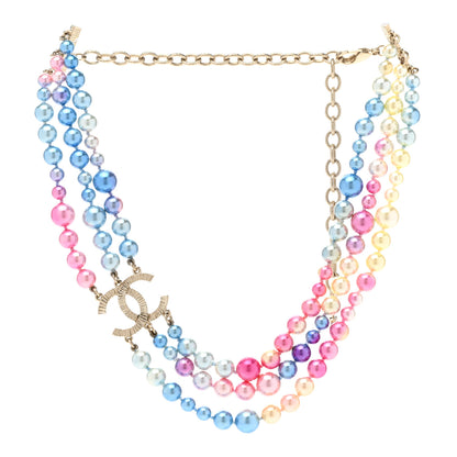 Chanel Pearl CC Multi Strand Short Necklace Gold Multicolor 3 of 5