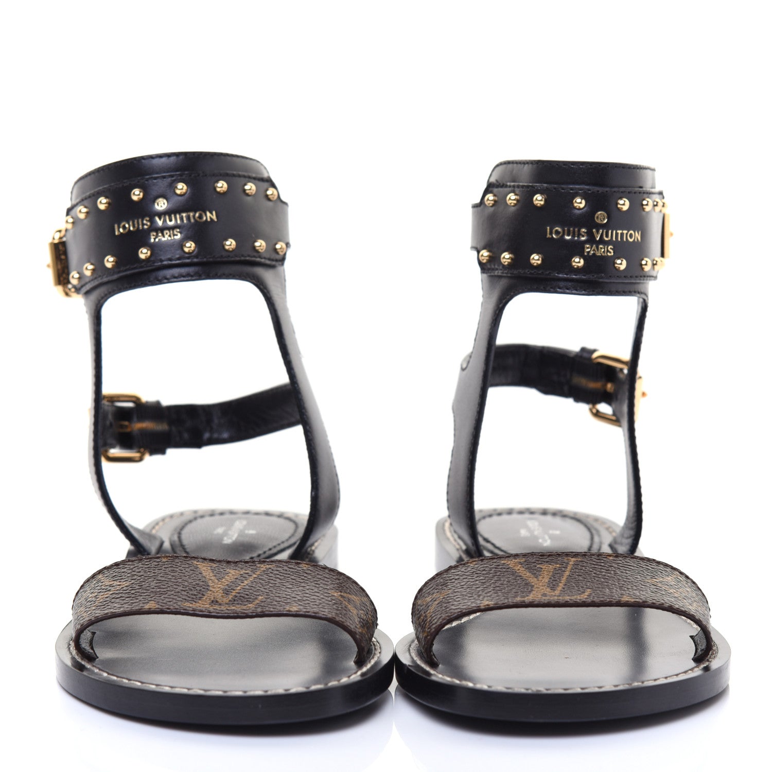 Louis Vuitton Calfskin Monogram Nomad Flat Sandals 36 Black 2 of 8