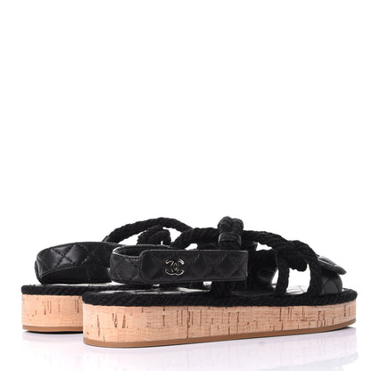 Chanel Cord Lambskin Quilted Logo Sandals 38 Black 4 of 11
