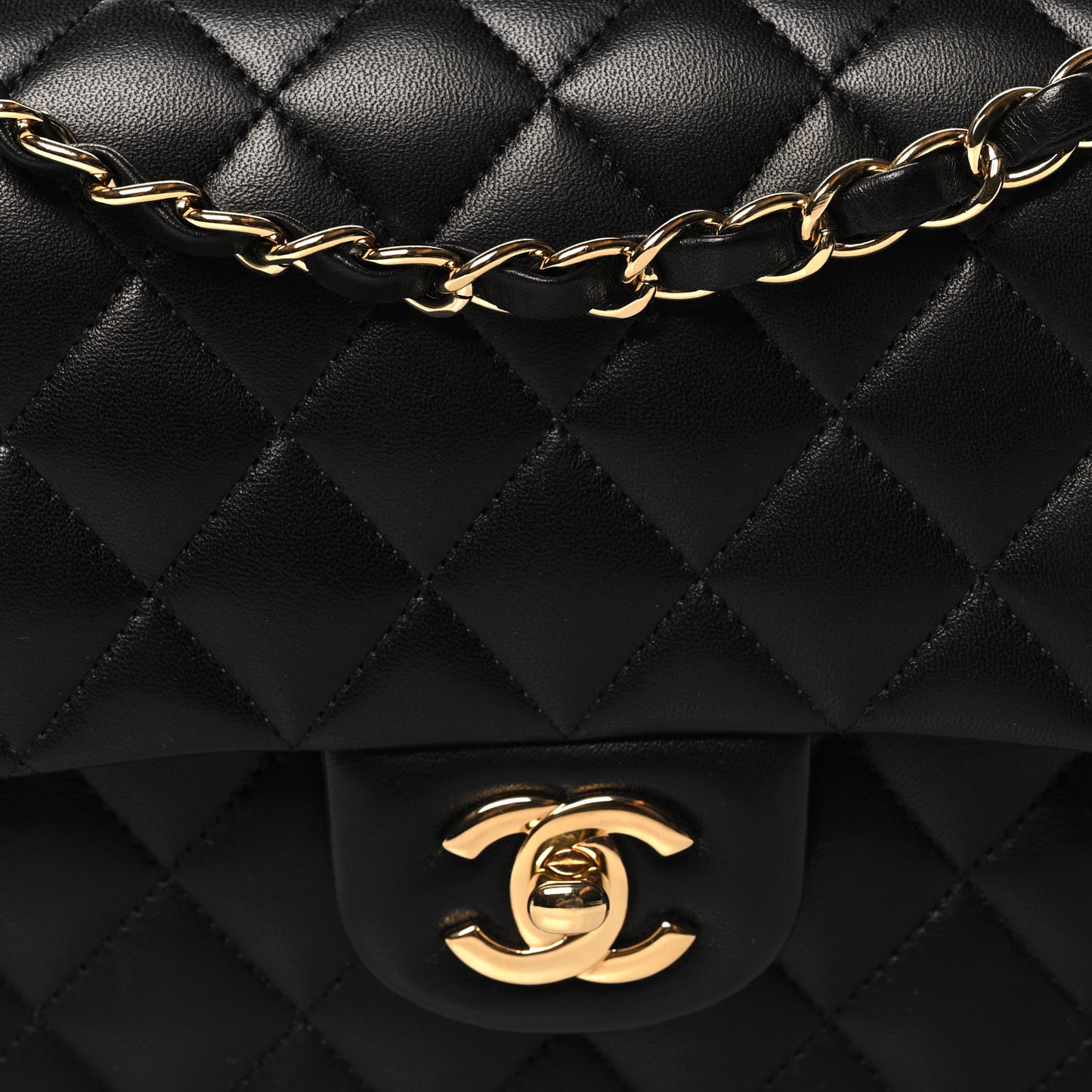 Lambskin Quilted Medium Double Flap Black