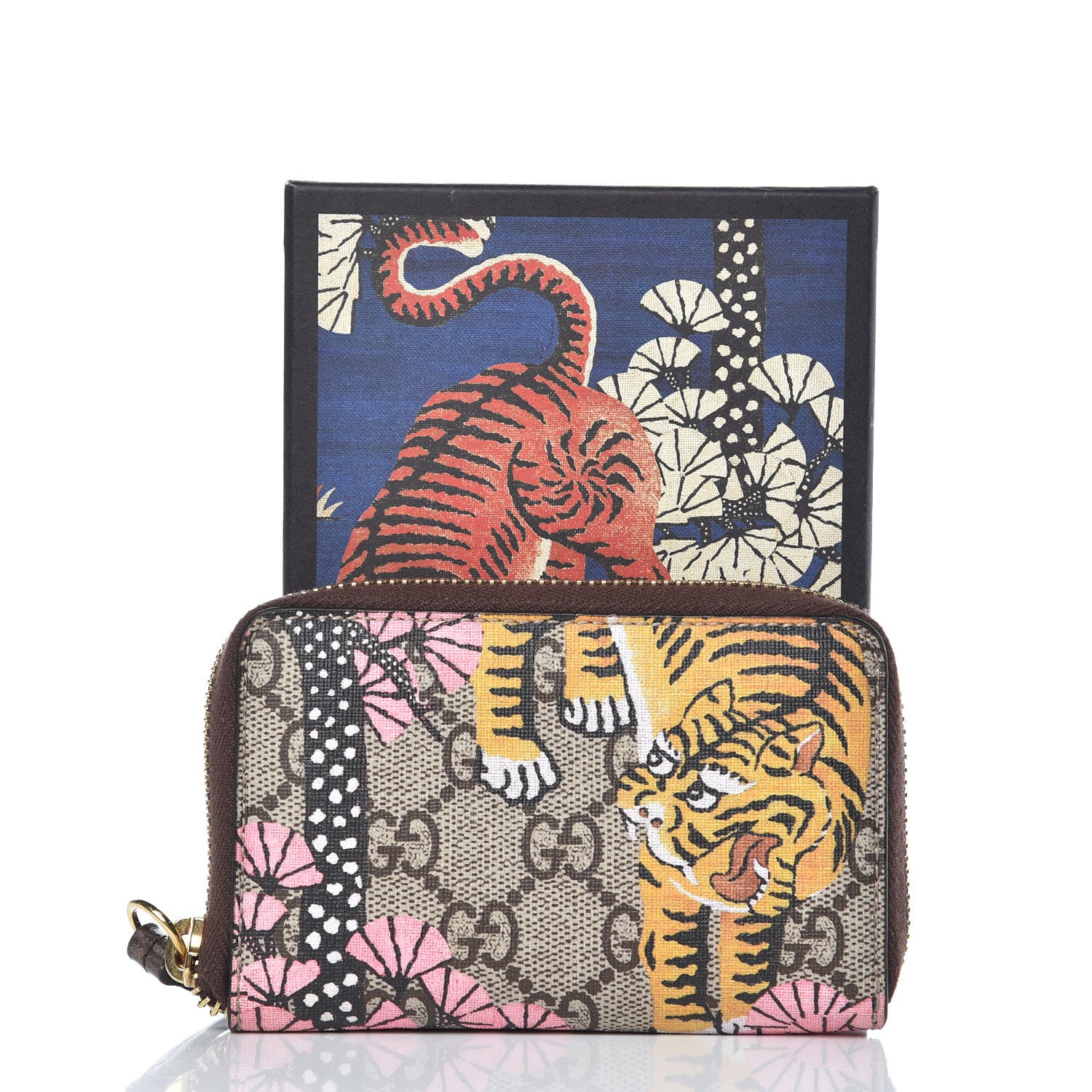 Gucci GG Supreme Monogram Bengal Zip Around Card Case Wallet Beige Pink 7 of 7