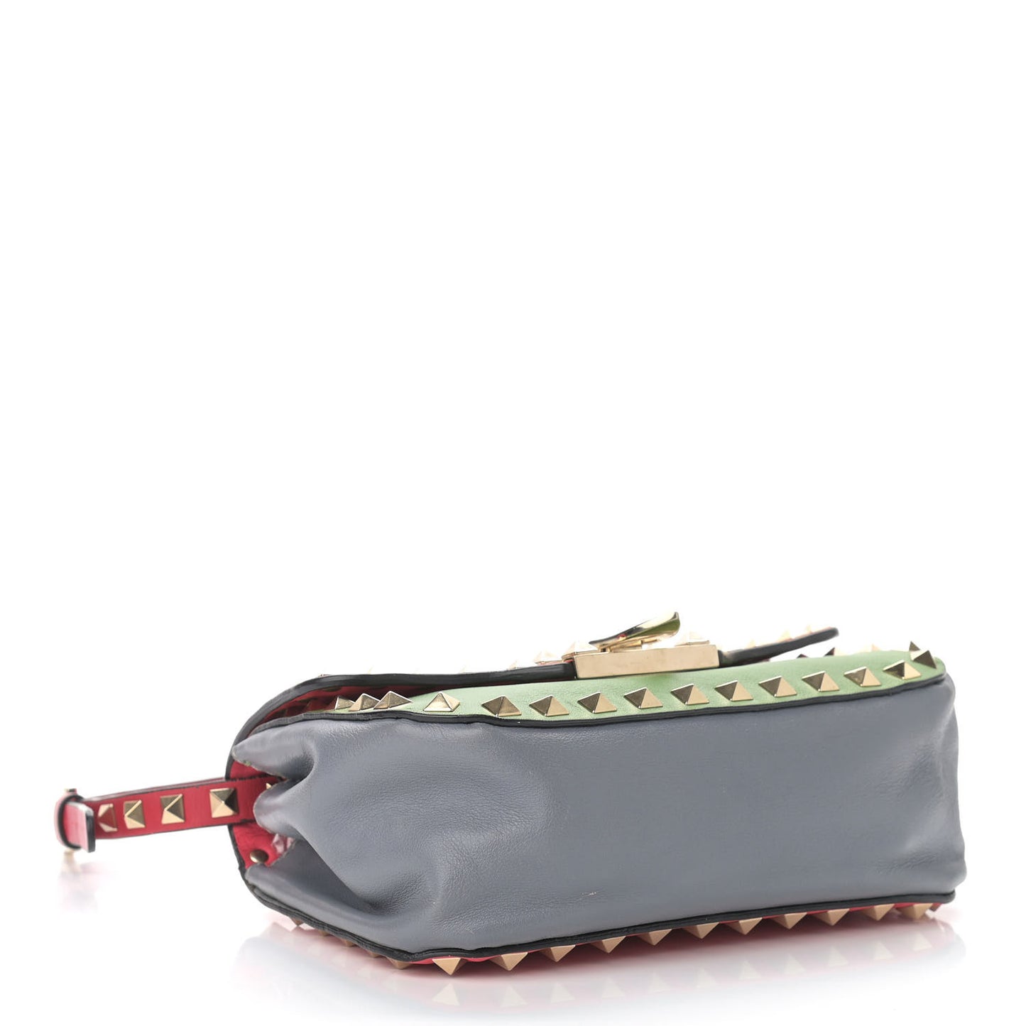 Vitello Colorblock Mini Rockstud Flap Saddle Crossbody Bag Deep Rose Green Grey Scarlet