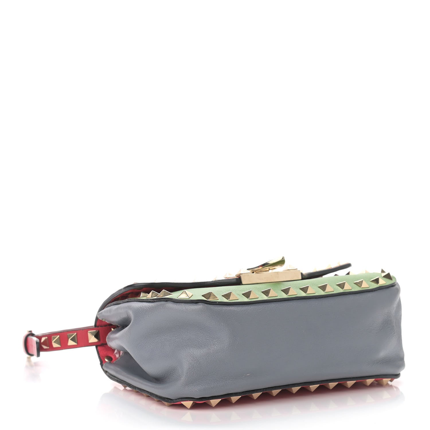 Valentino Garavani Vitello Colorblock Mini Rockstud Flap Saddle Crossbody Bag Deep Rose Green Grey Scarlet 4 of 9