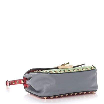 Valentino Garavani Vitello Colorblock Mini Rockstud Flap Saddle Crossbody Bag Deep Rose Green Grey Scarlet 4 of 9