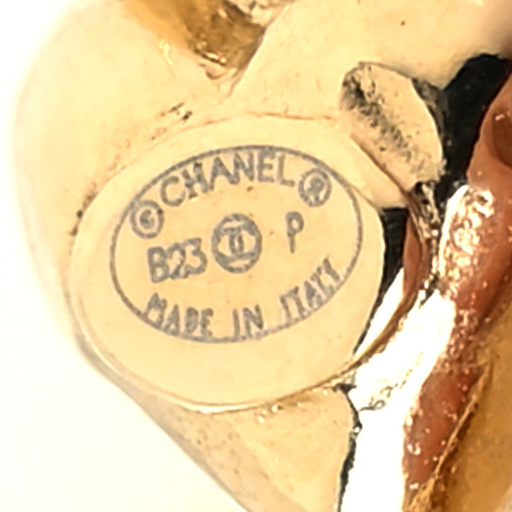 Chanel Metal Crystal CC Heart Drop Earrings Gold 4 of 4