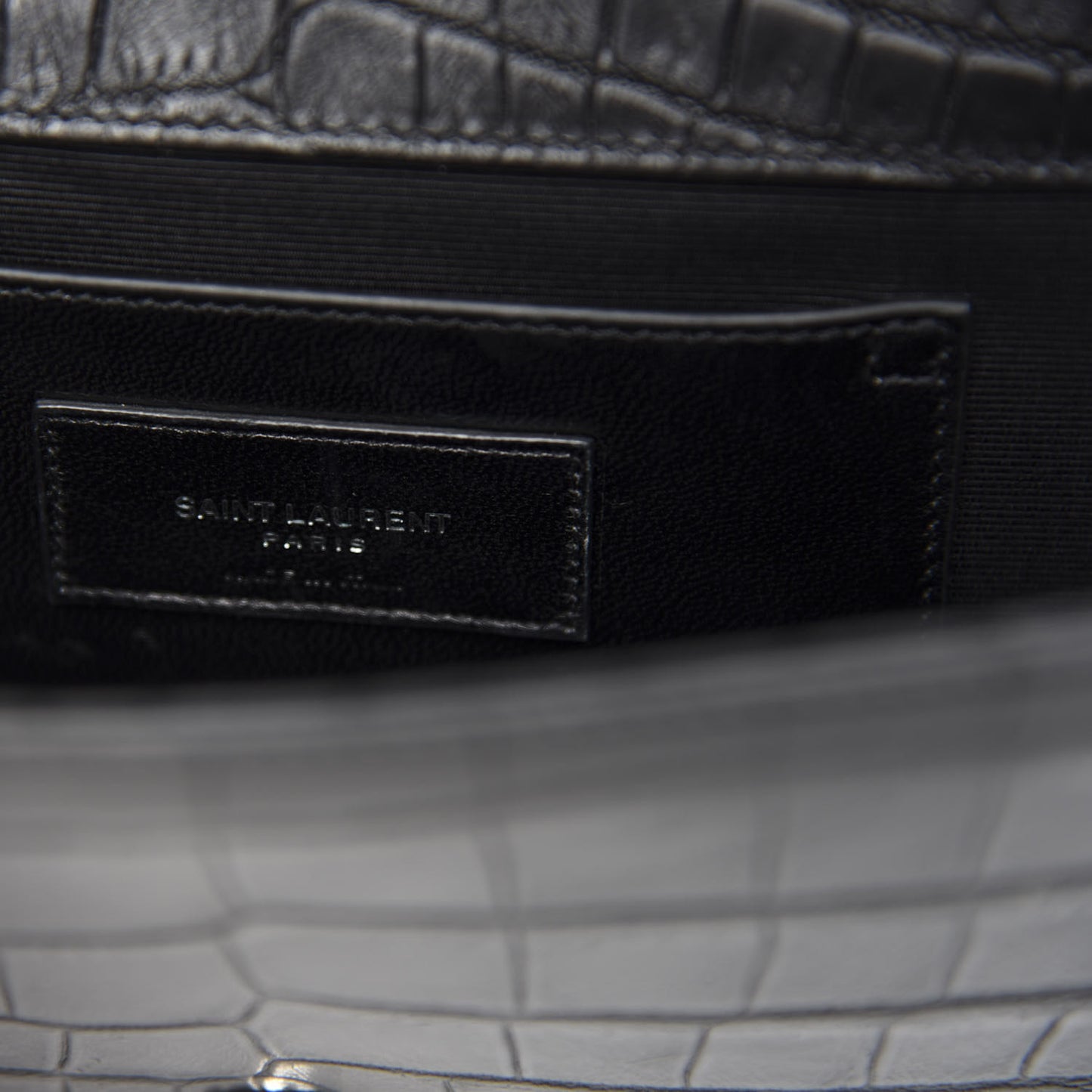 Calfskin Crocodile Embossed Classic Kate Monogram Clutch Black