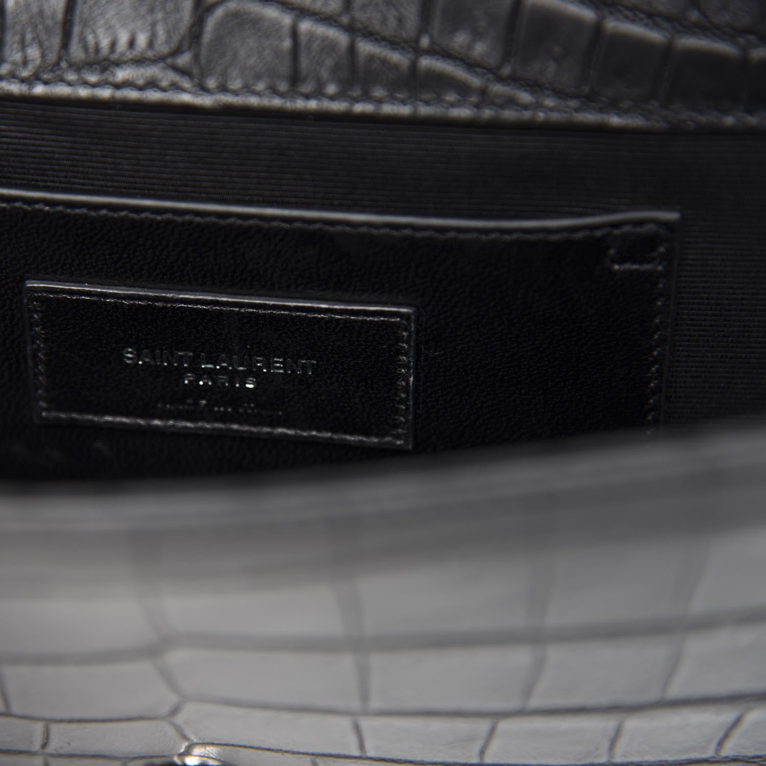 Saint Laurent Calfskin Crocodile Embossed Classic Kate Monogram Clutch Black 6 of 8
