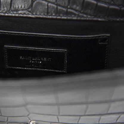 Saint Laurent Calfskin Crocodile Embossed Classic Kate Monogram Clutch Black 6 of 8