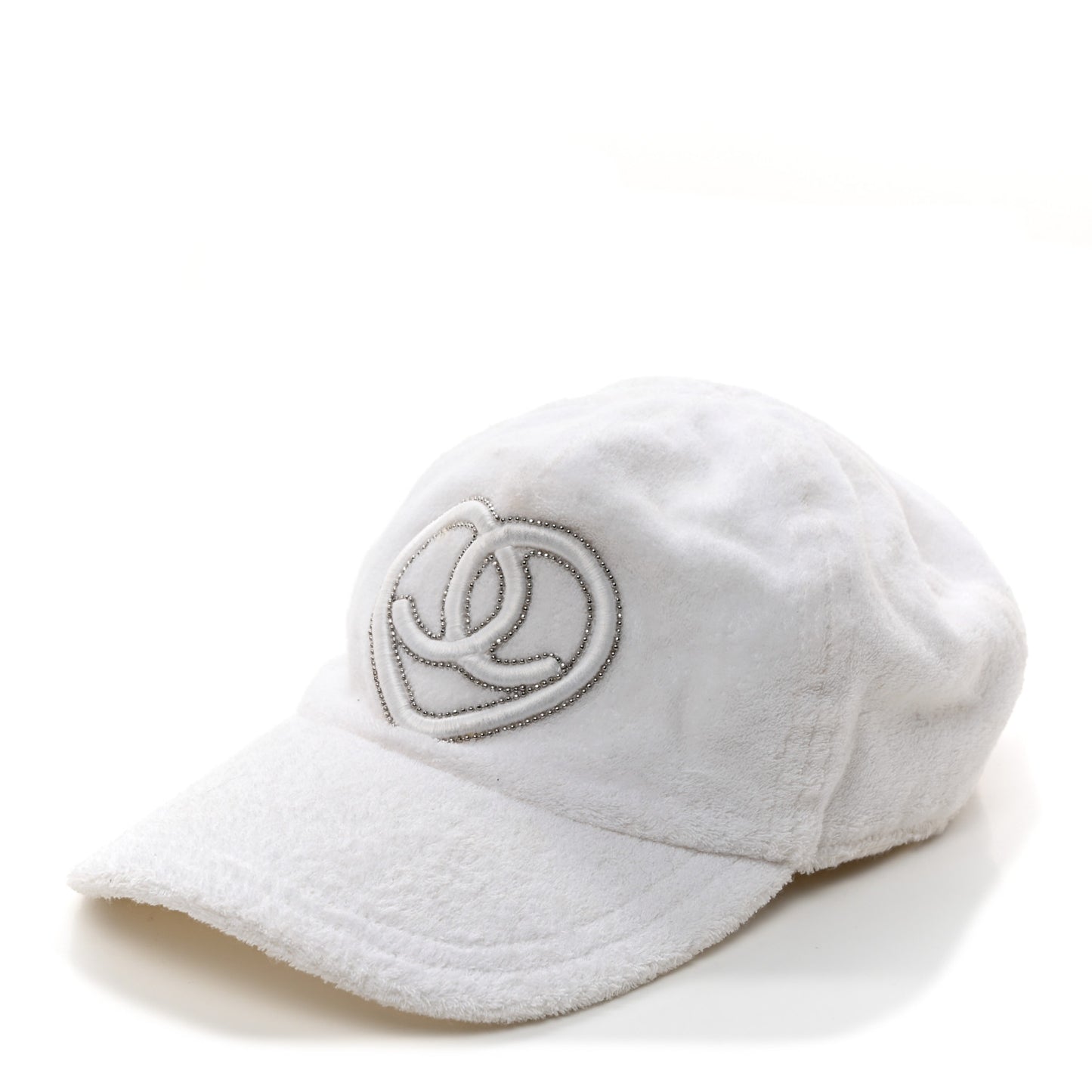 Terry Cotton Chain Embellished CC Heart Cap Hat L White