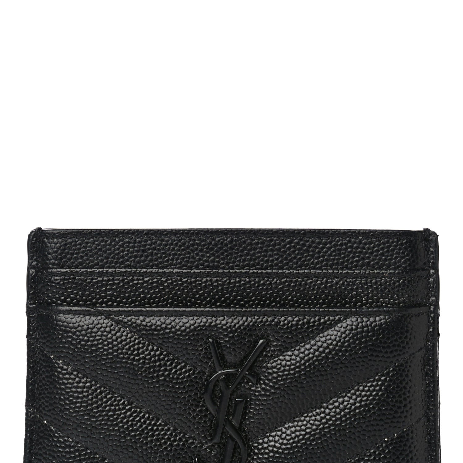 Saint Laurent Grain De Poudre Matelasse Chevron Monogram Credit Card Case Black 7 of 11