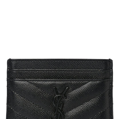 Saint Laurent Grain De Poudre Matelasse Chevron Monogram Credit Card Case Black 7 of 11