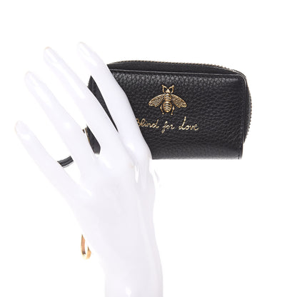 Gucci Pebbled Calfskin Blind For Love Animalier Zip Around Key Case Black 2 of 8