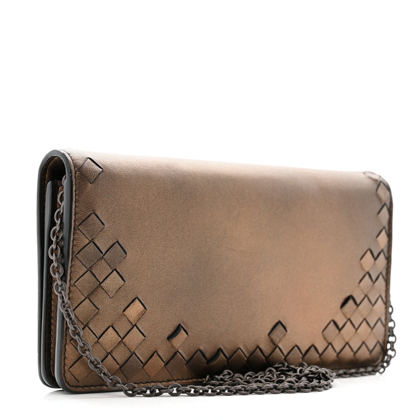 Metallic Nappa Intrecciato Continental Wallet on Chain Dark Copper