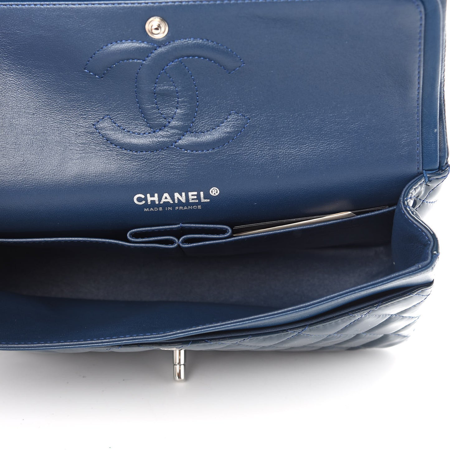 Patent Quilted Medium Double Flap Navy