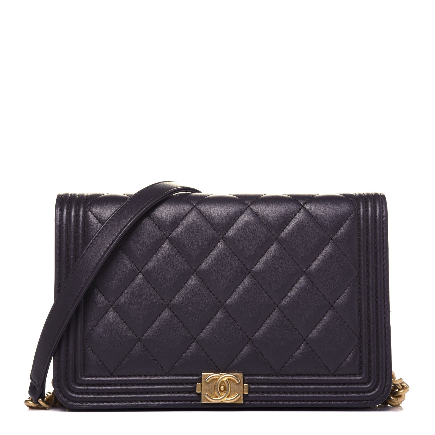 Chanel Lambskin Quilted Boy Wallet On Chain WOC Dark Grey 1 of 16