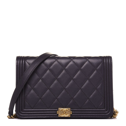 Chanel Lambskin Quilted Boy Wallet On Chain WOC Dark Grey 1 of 16