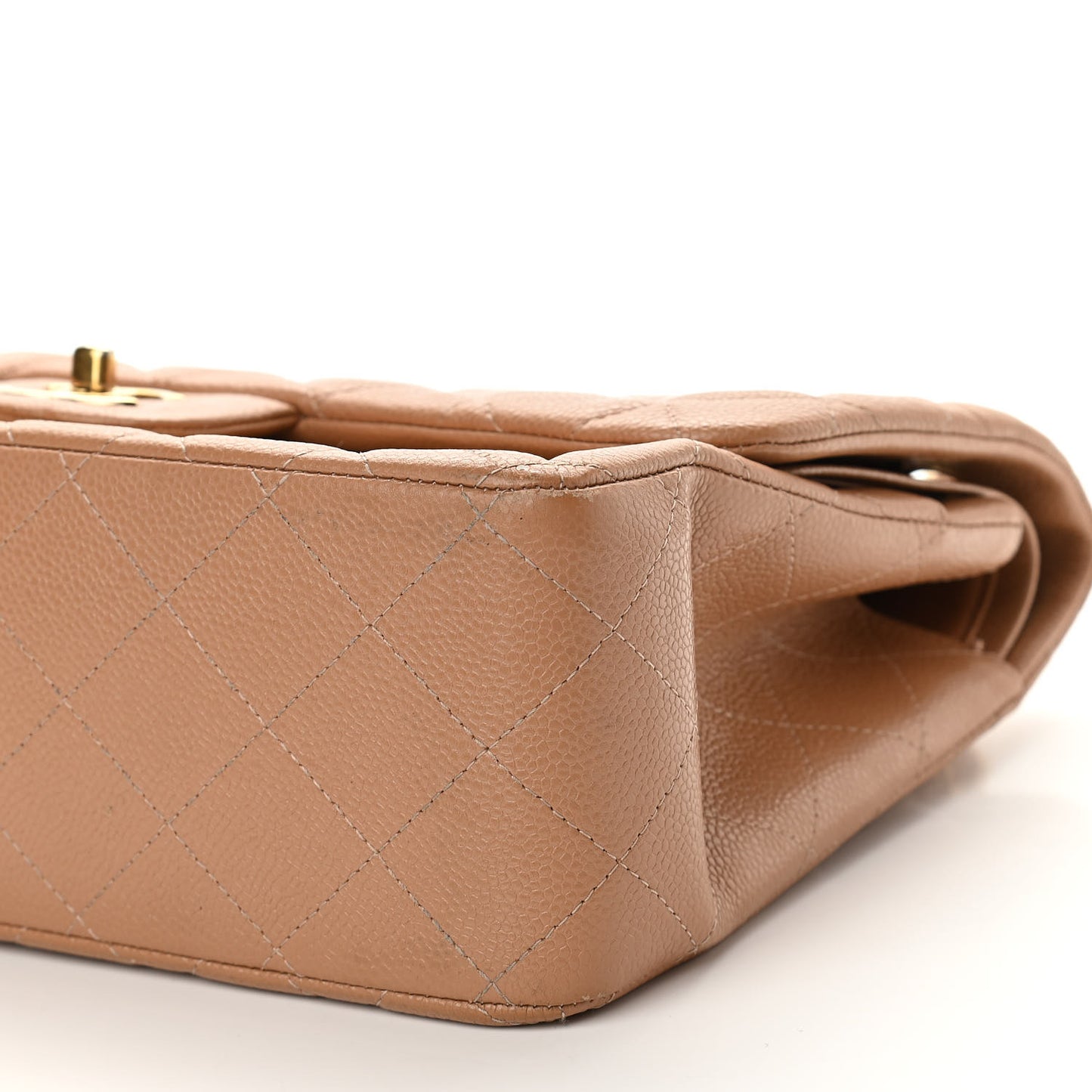 Caviar Quilted Jumbo Double Flap Beige