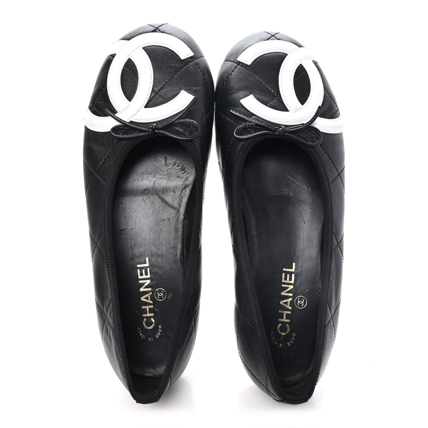 Chanel Lambskin Quilted CC Cambon Ballet Flats 42 Black White 2 of 9