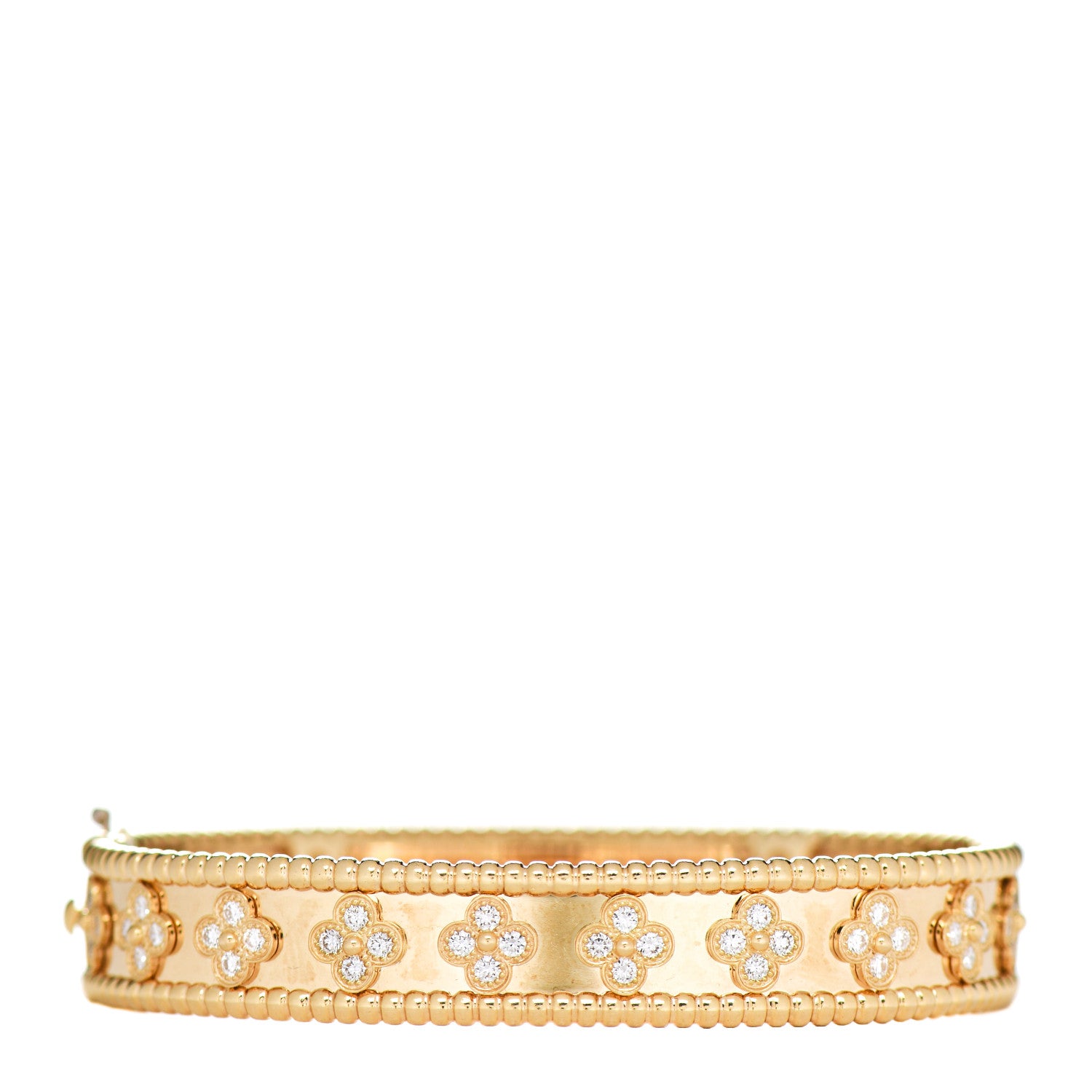 Van Cleef & Arpels 18K Yellow Gold Diamond Perlee Clovers Bangle Bracelet M 3 of 3