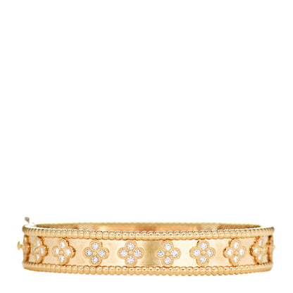 Van Cleef & Arpels 18K Yellow Gold Diamond Perlee Clovers Bangle Bracelet M 3 of 3
