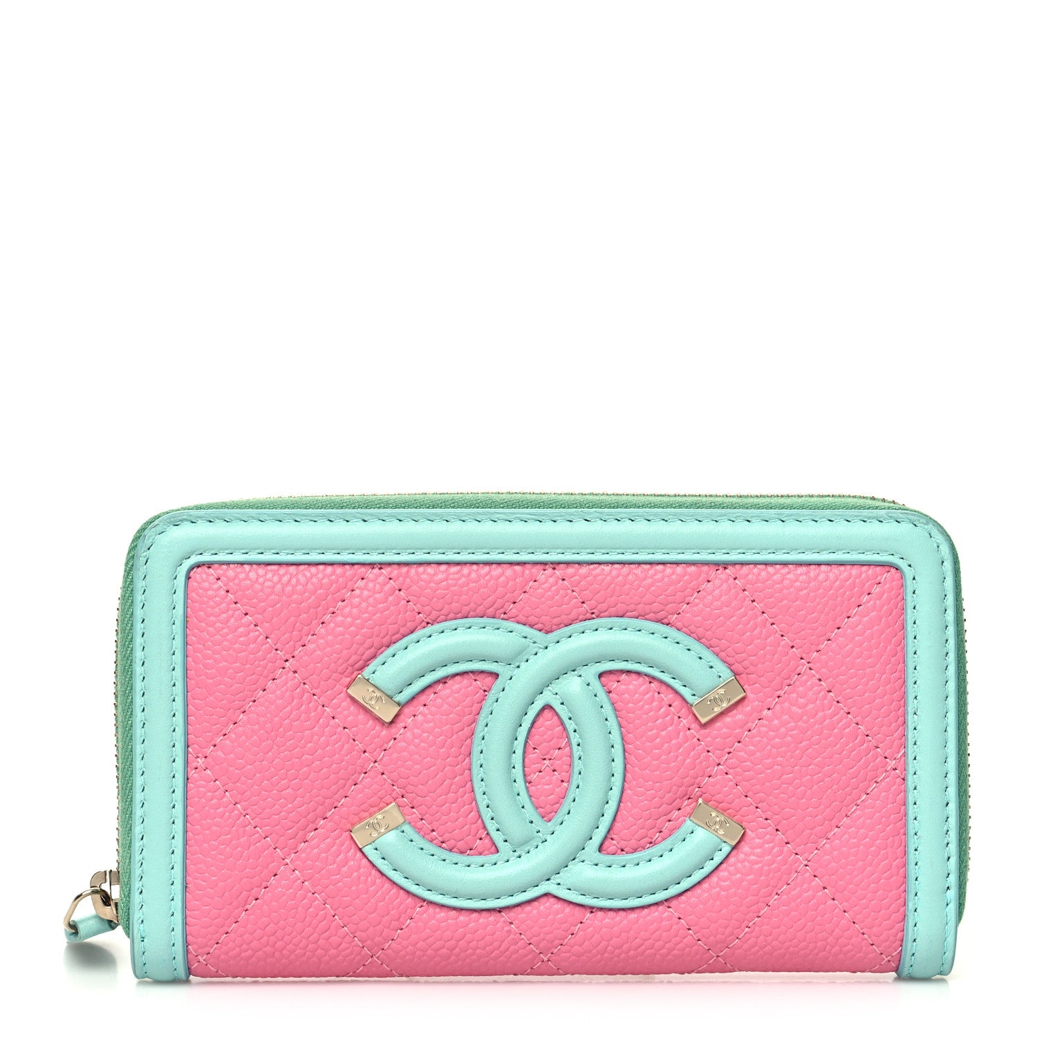 Chanel Caviar Quilted Medium Filigree Zip Around Wallet Pink Blue Green 1 of 12