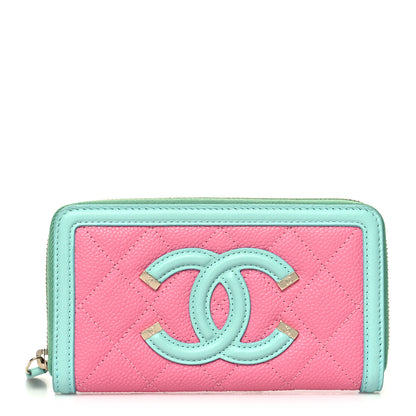 Chanel Caviar Quilted Medium Filigree Zip Around Wallet Pink Blue Green 1 of 12