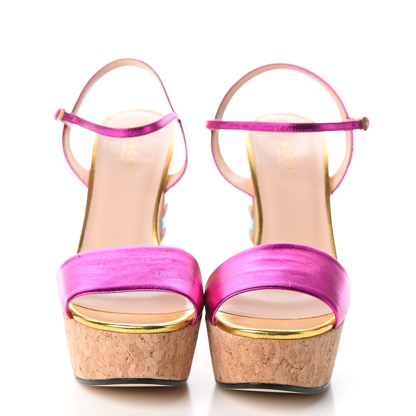 Metallic Nappa Cork Claudie Platform Sandals 40 Fuchsia Multi