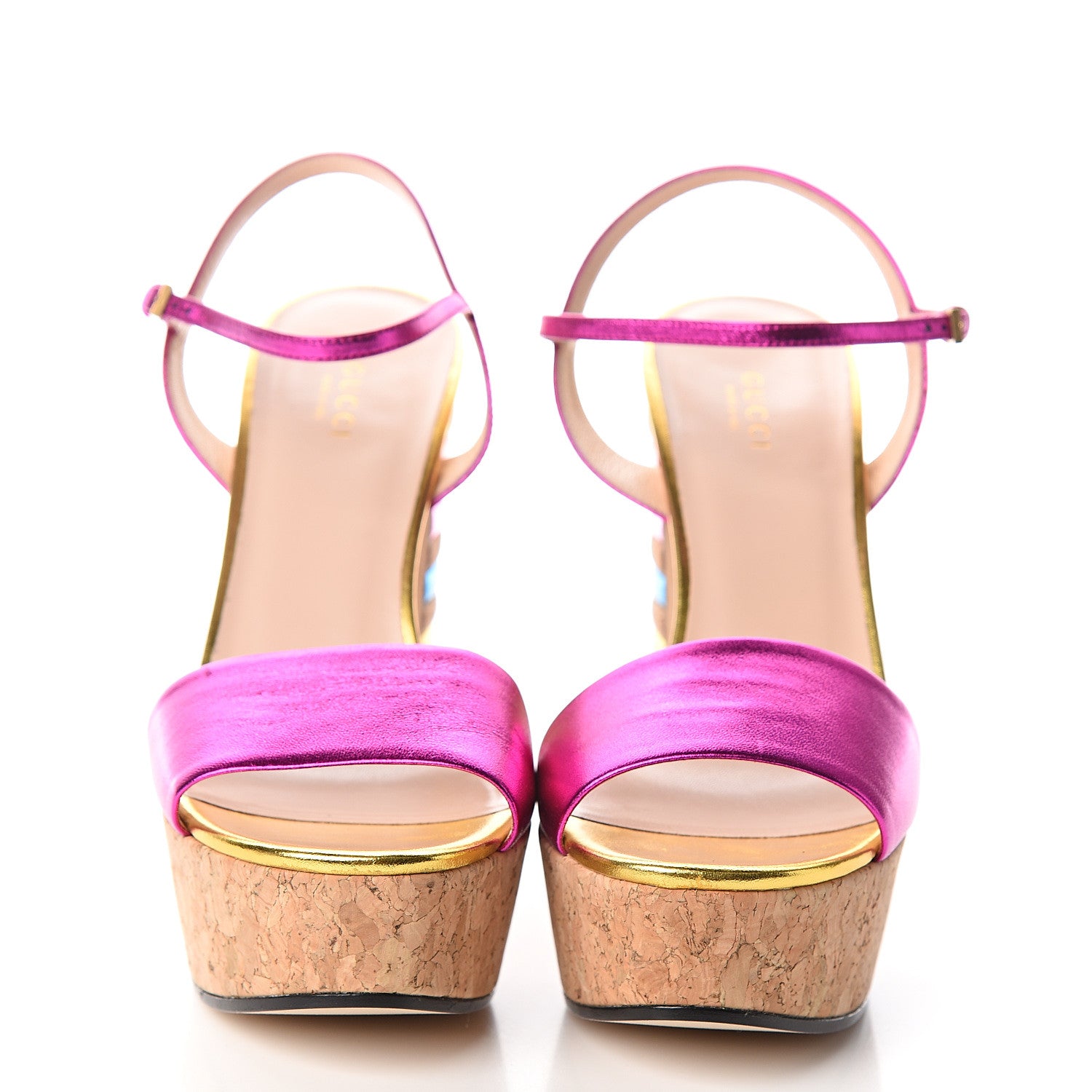 Gucci Metallic Nappa Cork Claudie Platform Sandals 40 Fuchsia Multi 2 of 8