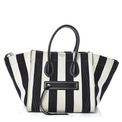 Celine Cotton Canvas Striped Medium Phantom Luggage White Black 1 of 12