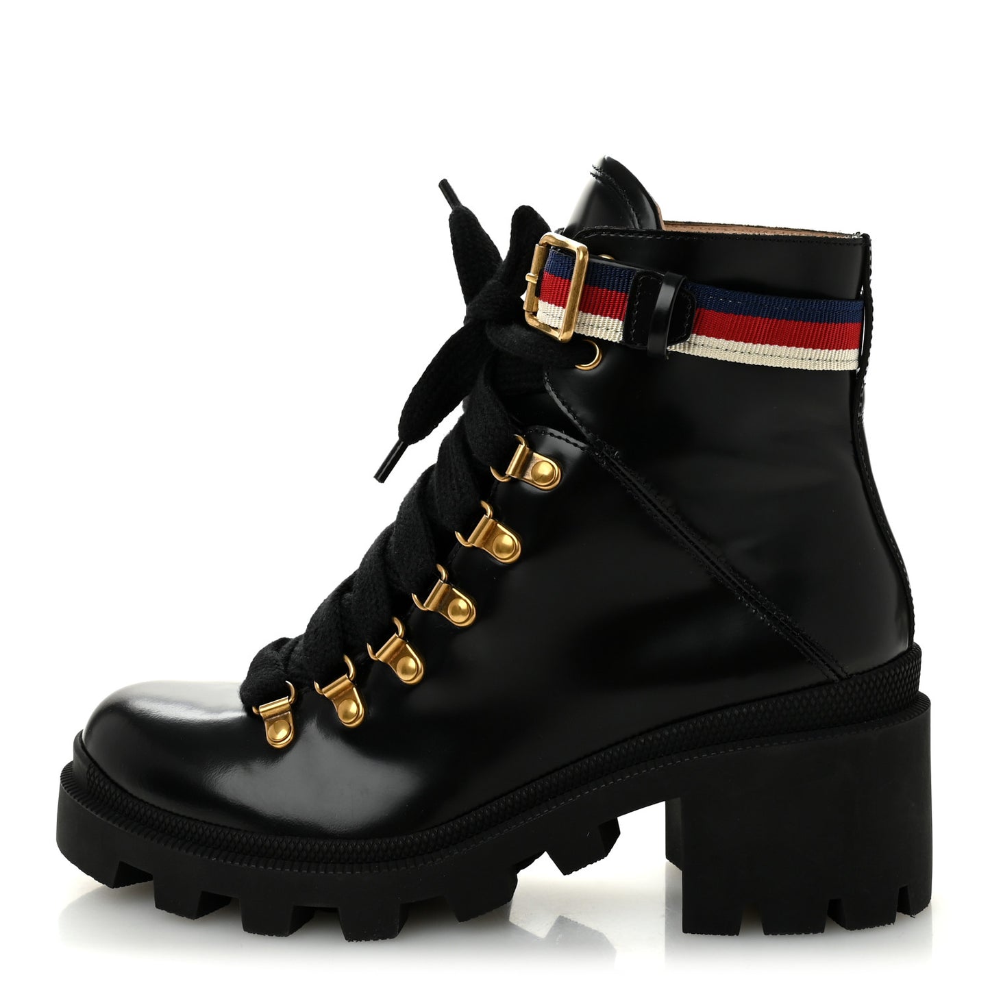 Calfskin Sylvie Web Womens Lace Up Combat Boots 37.5 Black