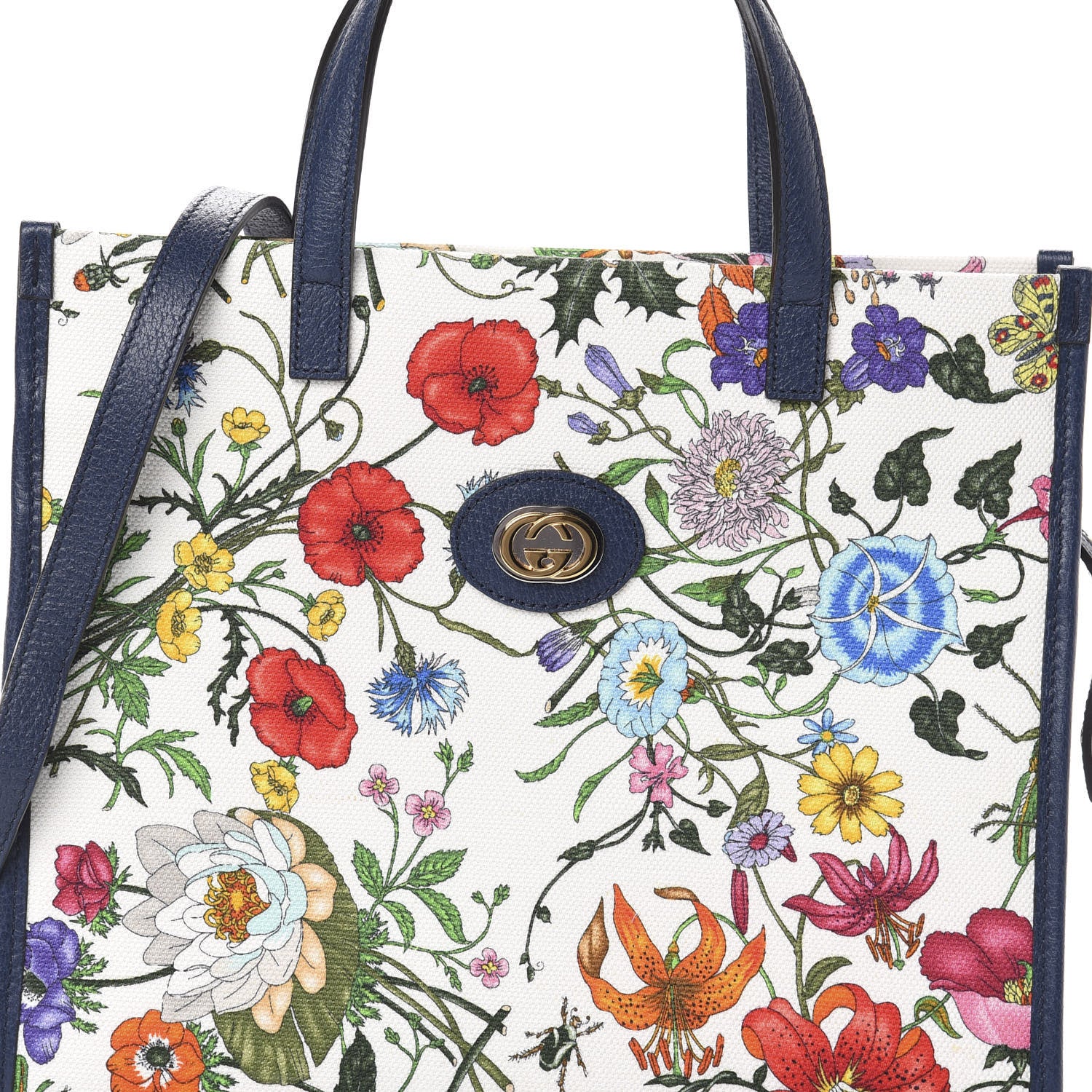 Gucci Canvas Medium Flora Tote White Multicolor Blue Agata 7 of 9