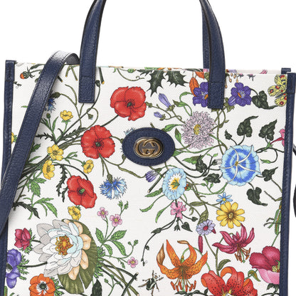 Gucci Canvas Medium Flora Tote White Multicolor Blue Agata 7 of 9
