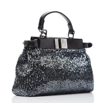 Fendi Laminated Goatskin Beaded Micro Peekaboo Iconic Satchel Canna di Fucile Black 3 of 10