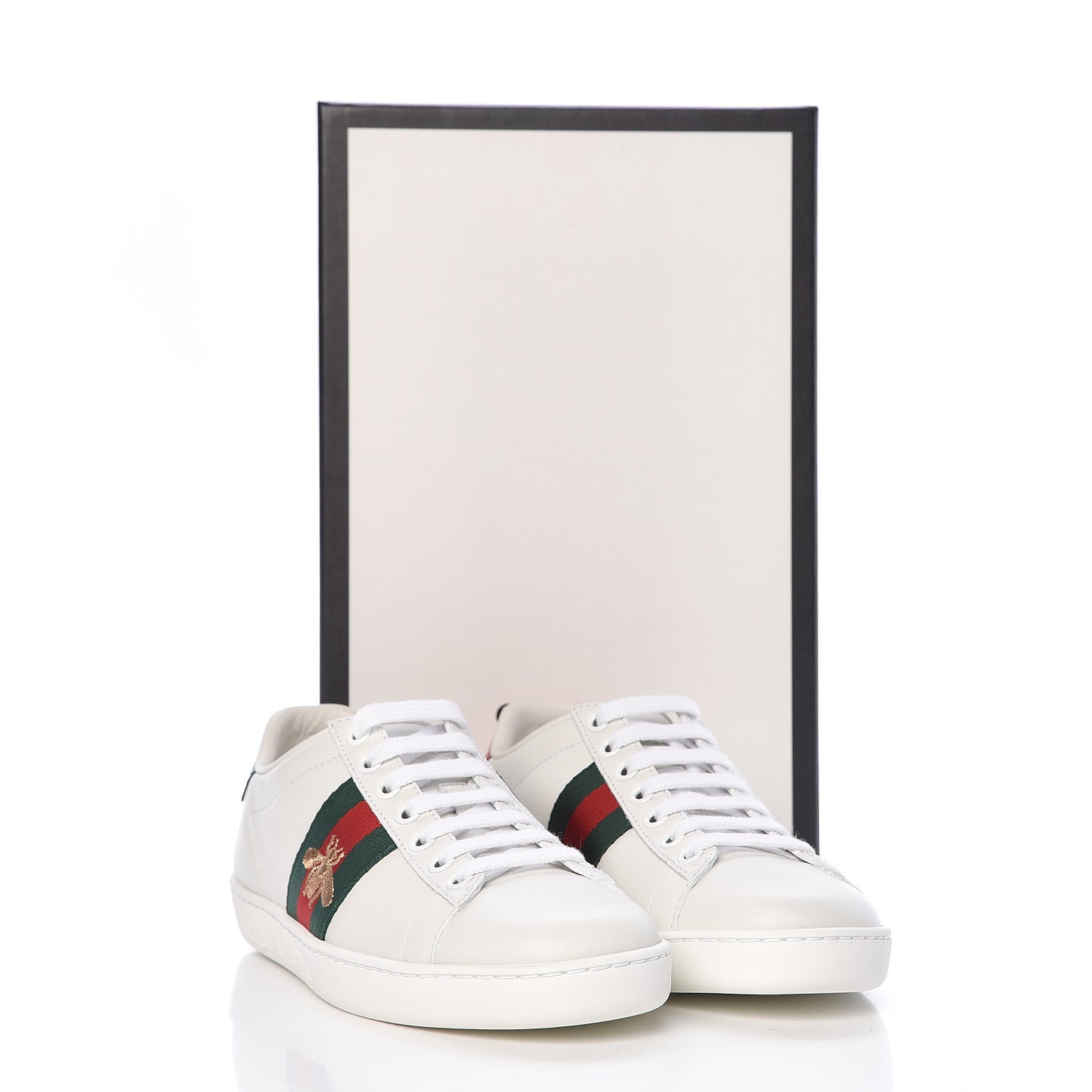 Calfskin Ayers Bee Embroidered Womens Ace Sneakers 34 White Green