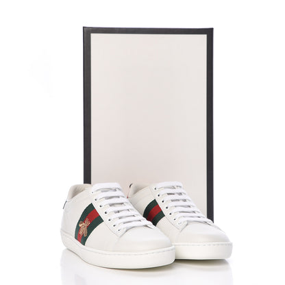 Gucci Calfskin Ayers Bee Embroidered Womens Ace Sneakers 34 White Green 10 of 10