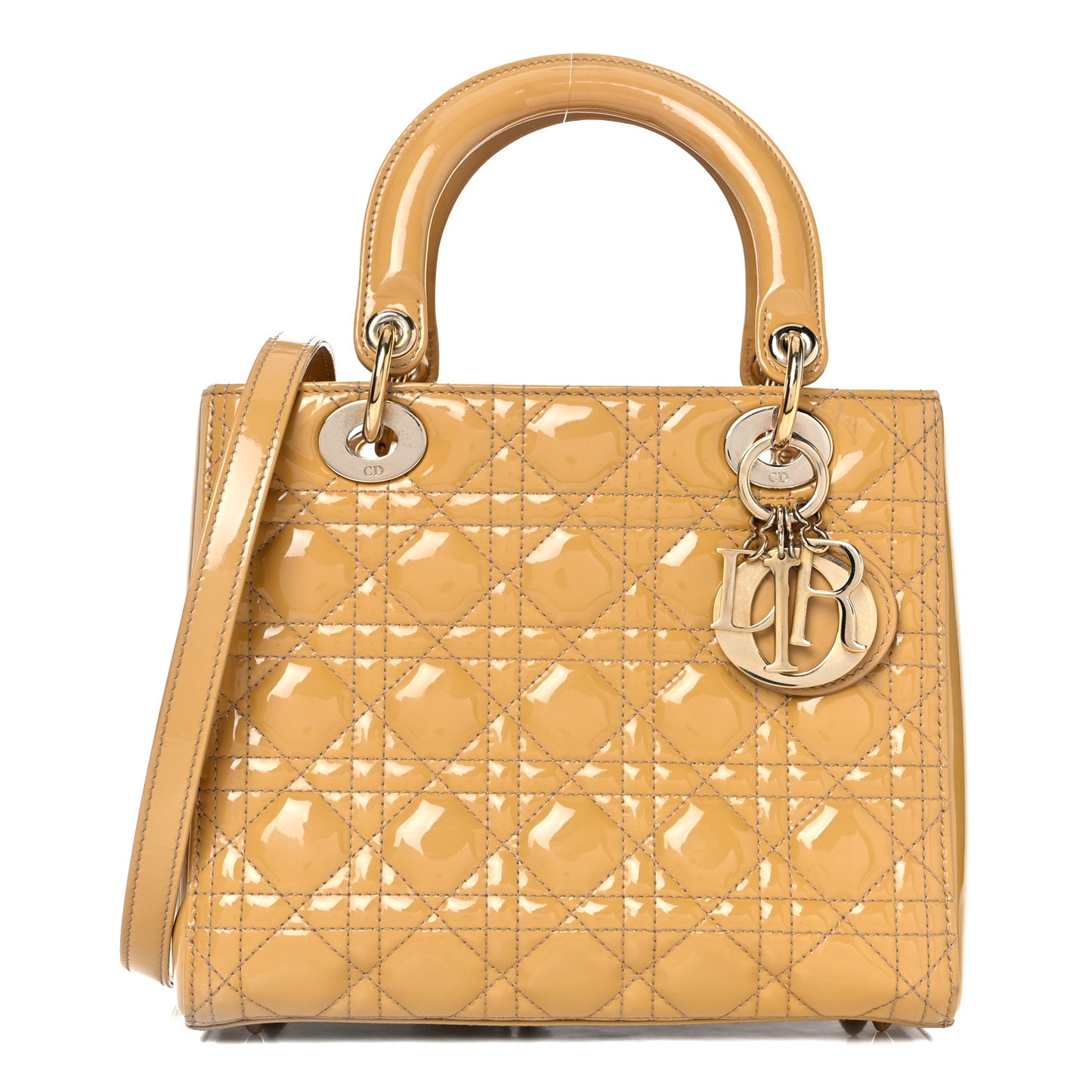 Patent Cannage Medium Lady Dior Beige