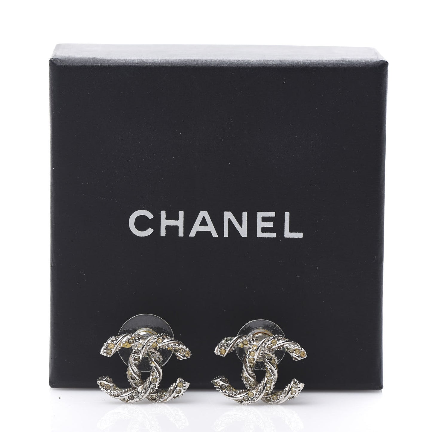 Crystal Twisted CC Earrings Silver