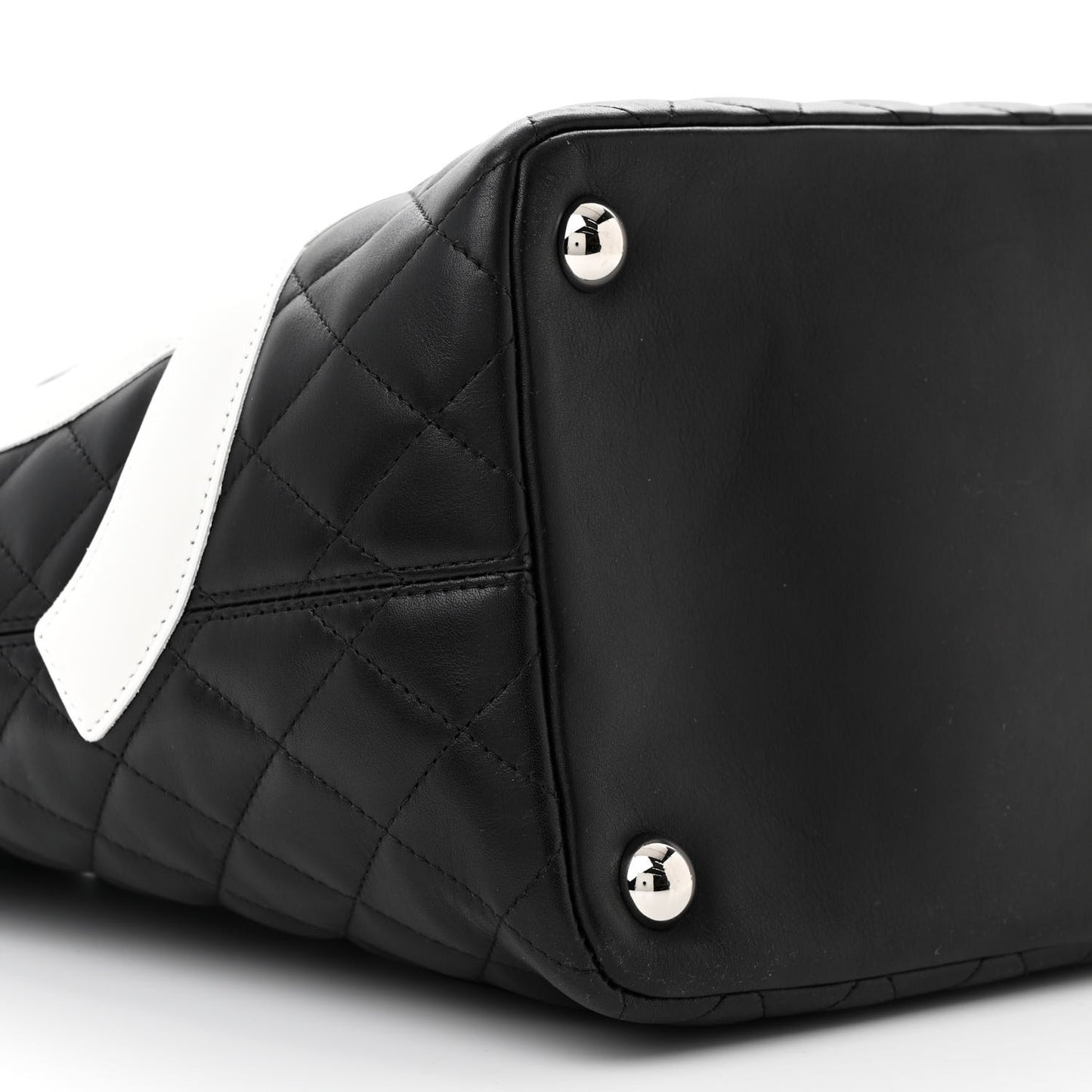 Calfskin Quilted Large Cambon Tote Black Whtie