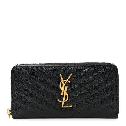 Saint Laurent Grain De Poudre Matelasse Chevron Monogram Zip Around Wallet Black 1 of 8