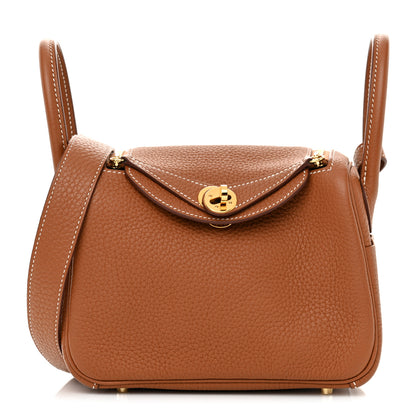 Hermes Taurillon Clemence Mini Lindy 20 Gold 1 of 11