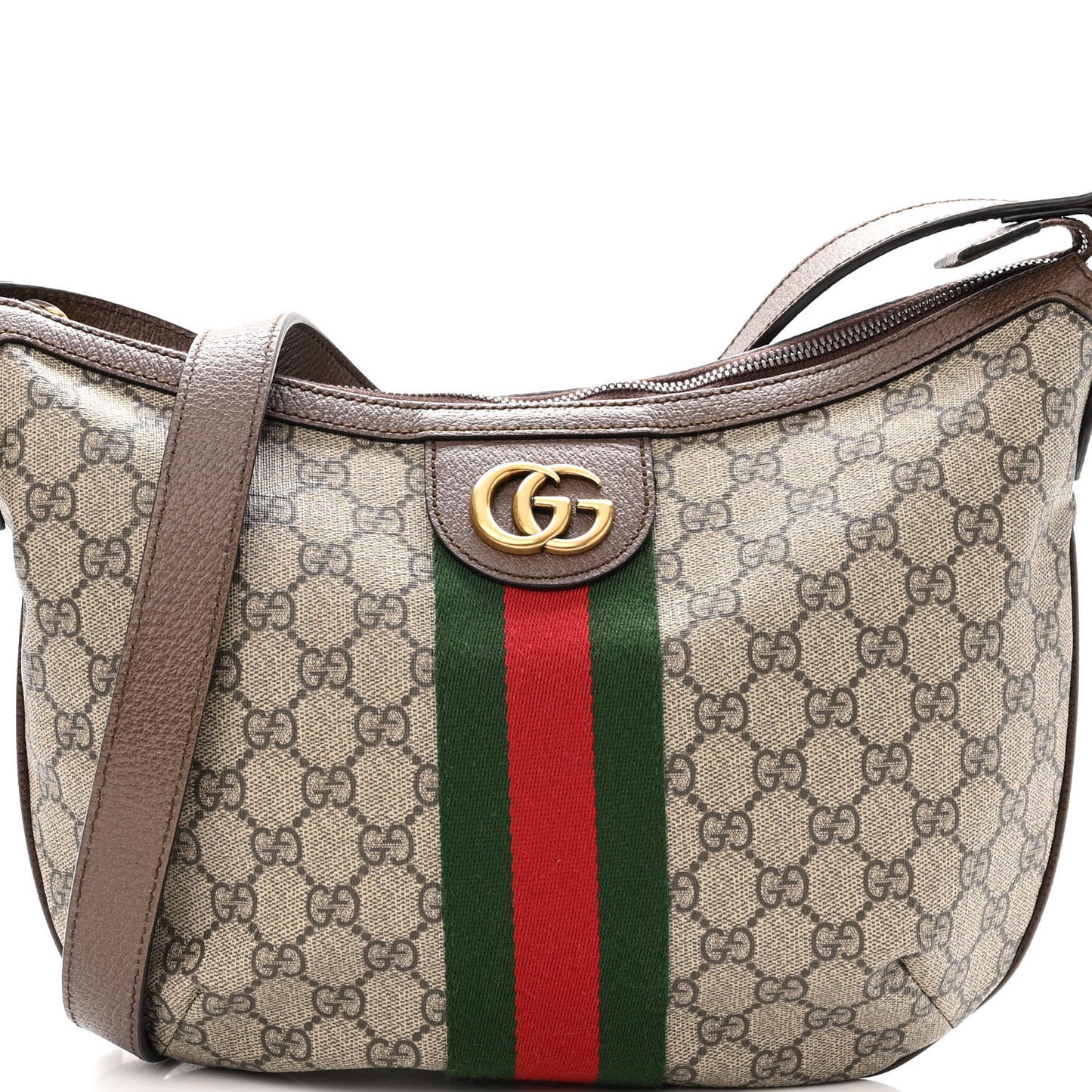 GG Supreme Monogram Web Small Ophidia Half Moon Hobo Brown