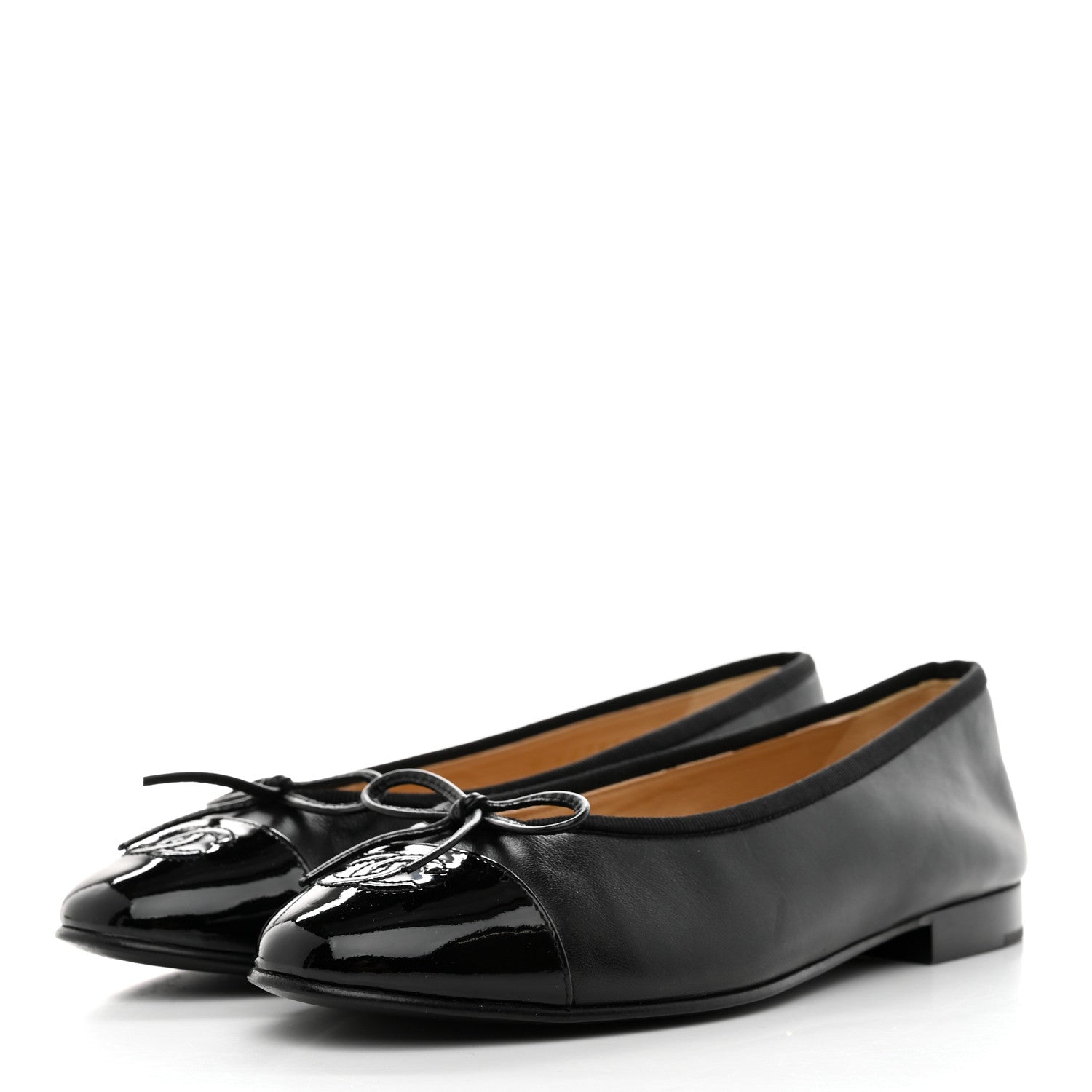 Chanel Lambskin Patent Cap Toe CC Ballerina Flats 37 Black 3 of 9