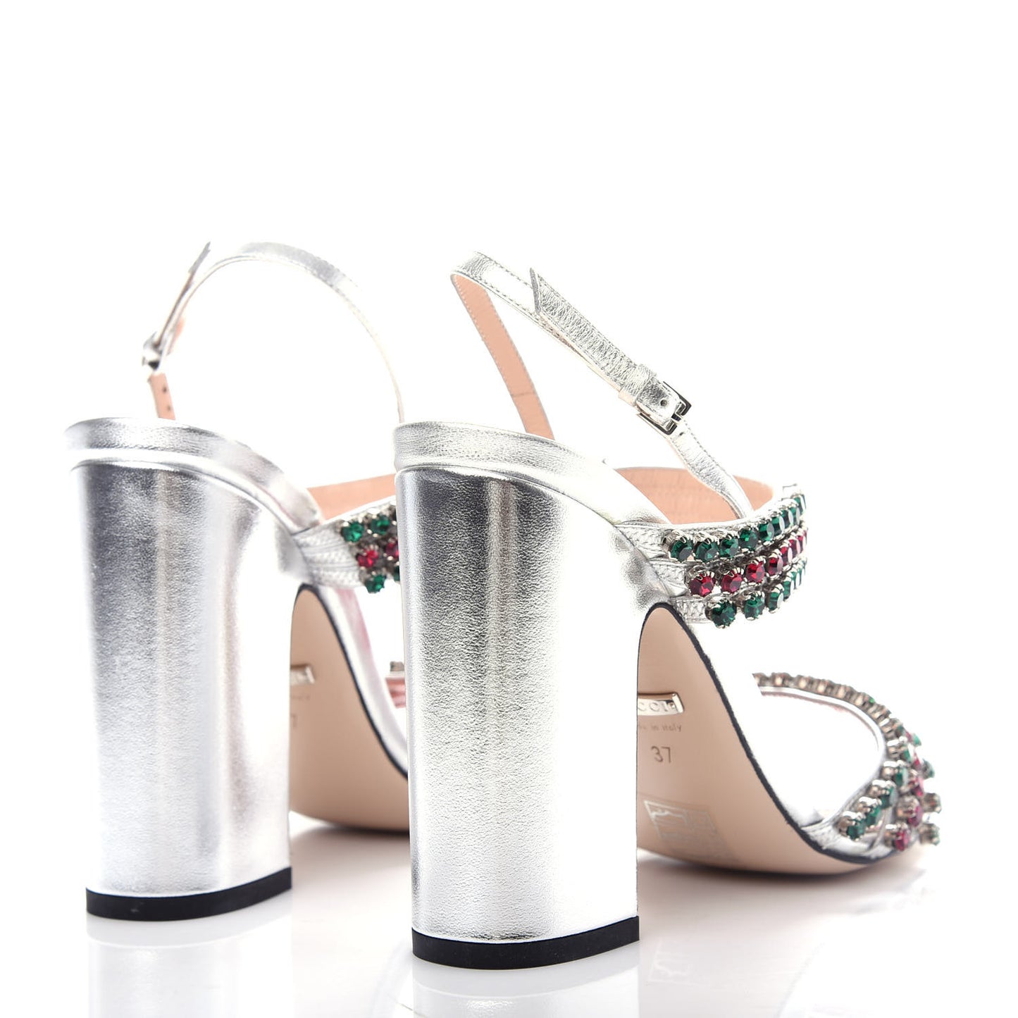 Nappa Silk Crystal Bertie High Heel Sandals 37 Argento