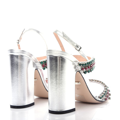 Gucci Nappa Silk Crystal Bertie High Heel Sandals 37 Argento 4 of 9